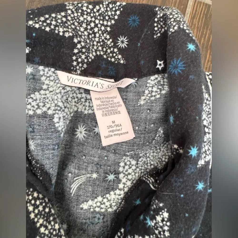 Victoria’s Secret Star Print Pajama Set Button Down Top & Pants w/pockets sz M
